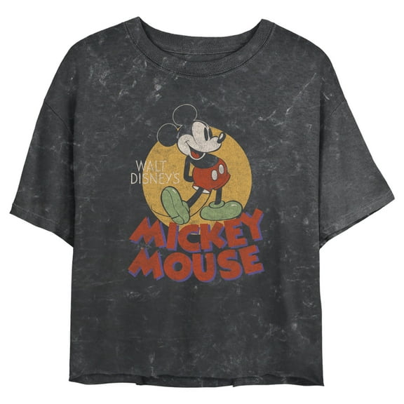 Junior's Mickey & Friends Retro Distressed Spotlight Crop Graphic Tee Black X Large