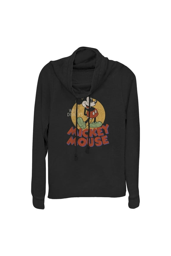 Junior's Mickey & Friends Retro Distressed Spotlight Mouse  Cowl Neck Sweatshirt