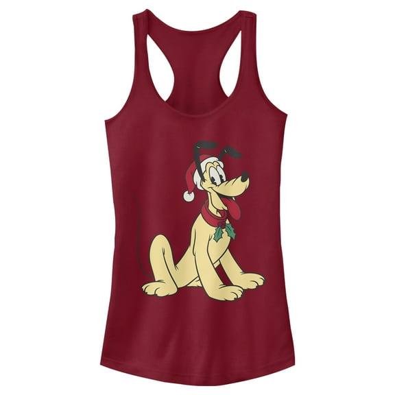 Junior's Mickey & Friends Retro Festive Pluto Racerback Tank Top Scarlet 2X Large
