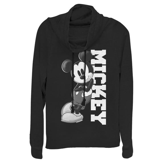 Junior's Mickey & Friends Retro Leaning Cowl Neck Sweatshirt Black X Small