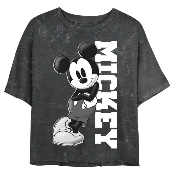 Junior's Mickey & Friends Retro Leaning Crop Graphic Tee Black X Large