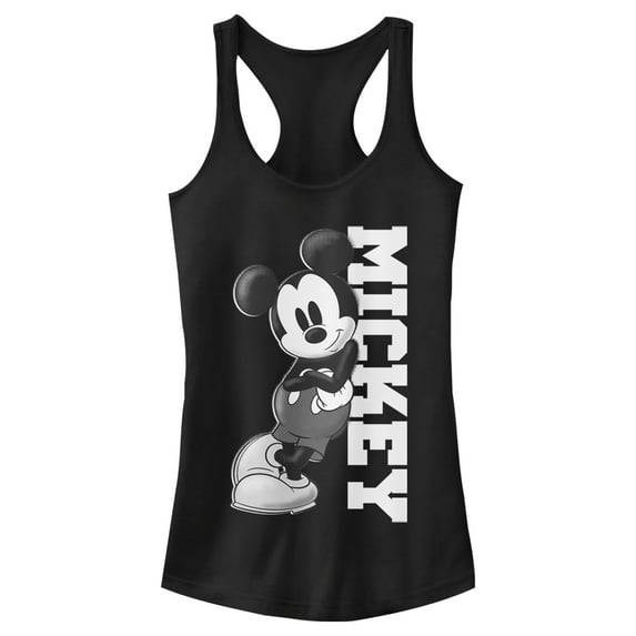 Junior's Mickey & Friends Retro Leaning Racerback Tank Top Black Large