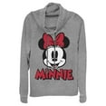 thumbnail image 1 of Junior's Mickey & Friends Retro Minnie Mouse Big Face Cowl Neck Sweatshirt Gray Heather Large, 1 of 4