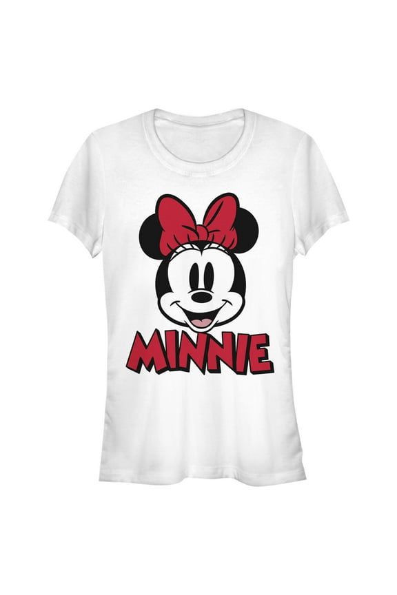 Junior's Mickey & Friends Retro Minnie Mouse Big Face  Graphic Tee White Small