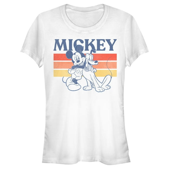 Junior's Mickey & Friends Retro Pluto and Mickey Mouse  Graphic Tee White X Large