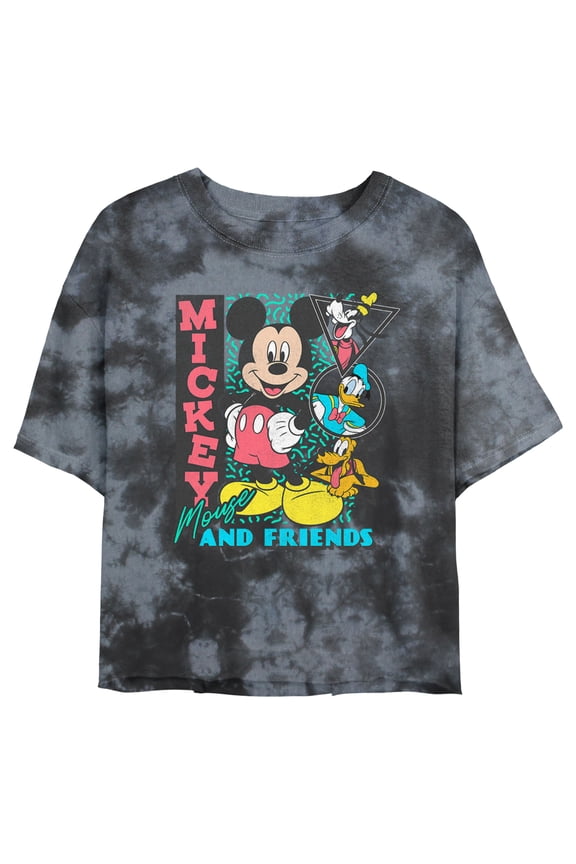 Junior's Mickey & Friends Retro Shapes Crew Graphic Crop T-Shirt Black/Charcoal Medium