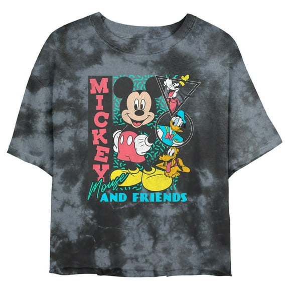 Junior's Mickey & Friends Retro Shapes Crew Graphic Crop T-Shirt Black/Charcoal Small