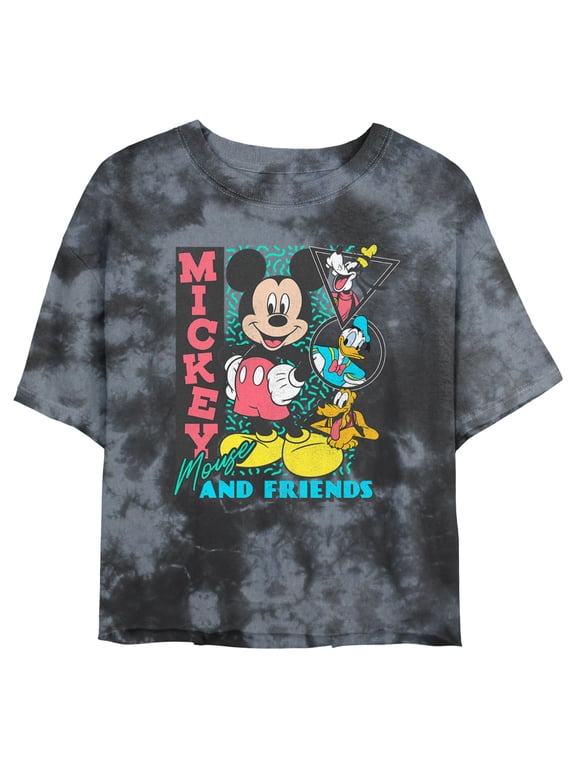 Junior's Mickey & Friends Retro Shapes Crew Graphic Crop T-Shirt Black/Charcoal X Large