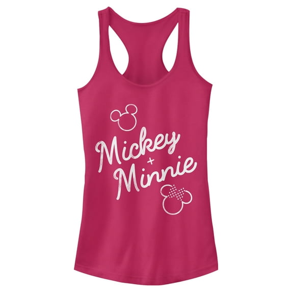 Junior's Mickey & Friends Retro Signatures Racerback Tank Top Dark Pink X Small
