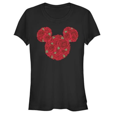 Junior's Mickey & Friends Rose Silhouette  Graphic Tee Black 2X Large