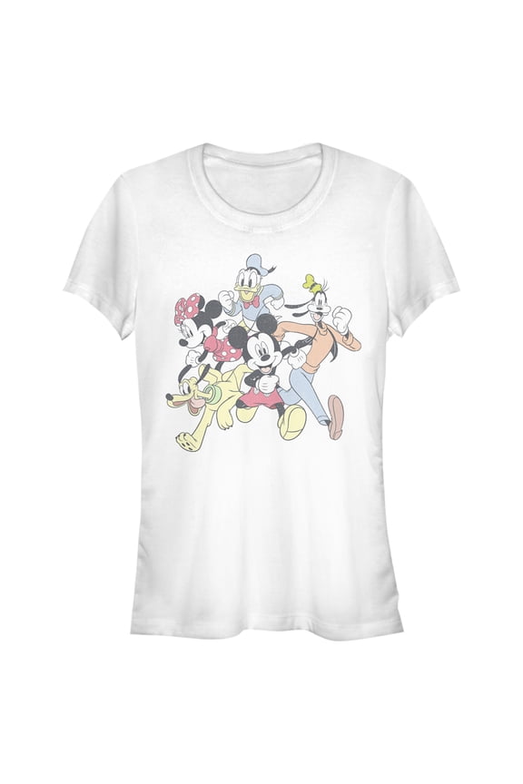 Junior's Mickey & Friends Running Group Shot Graphic Tee White Small