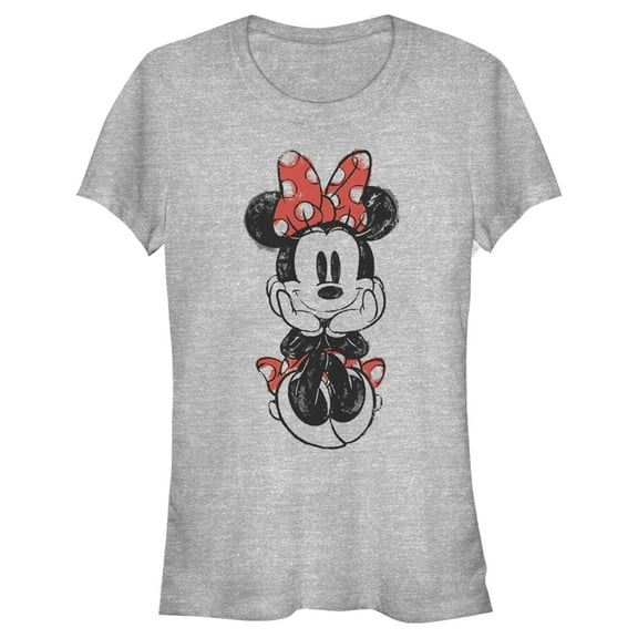 Junior's Mickey & Friends Sitting Minnie Sketch  Graphic Tee Athletic Heather 2X Large