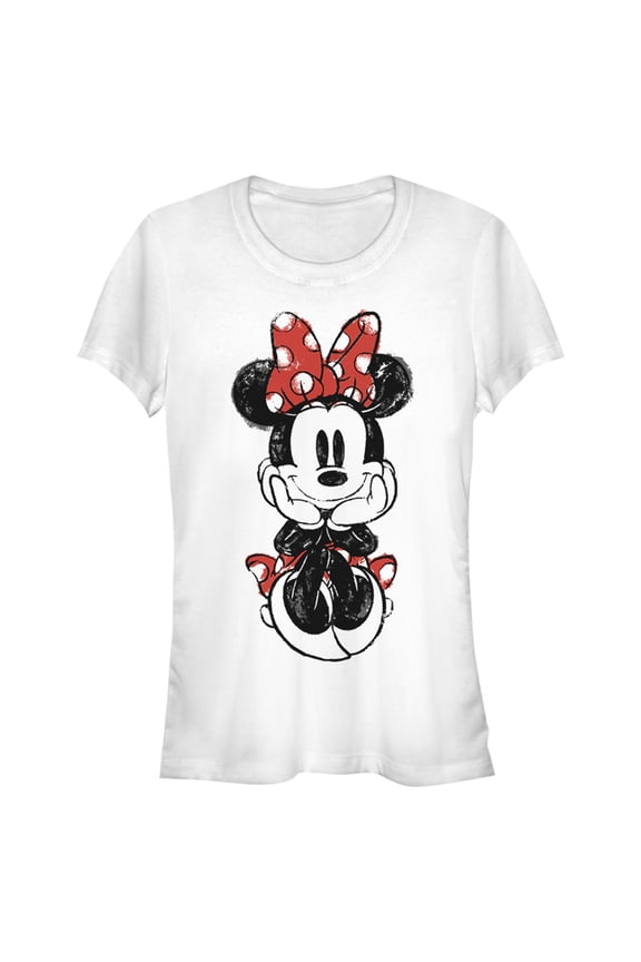 Junior's Mickey & Friends Sitting Minnie Sketch Graphic Tee White Large