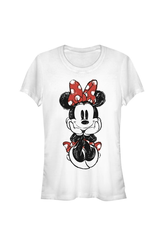 Junior's Mickey & Friends Sitting Minnie Sketch Graphic Tee White Small