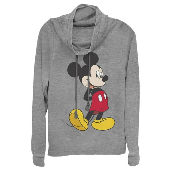 Junior's Mickey & Friends Smiling Mickey Mouse Portrait  Cowl Neck Sweatshirt