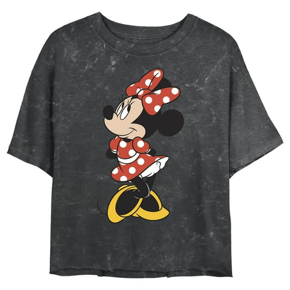 Junior's Mickey & Friends Smiling Minnie Mouse Portrait Crop Graphic Tee Black X Large