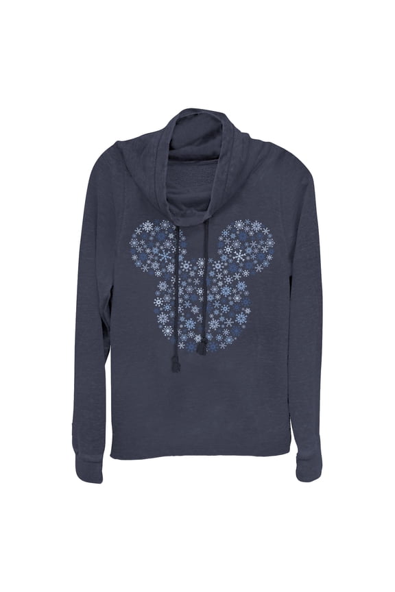 Junior's Mickey & Friends Snowflake Silhouette Cowl Neck Sweatshirt