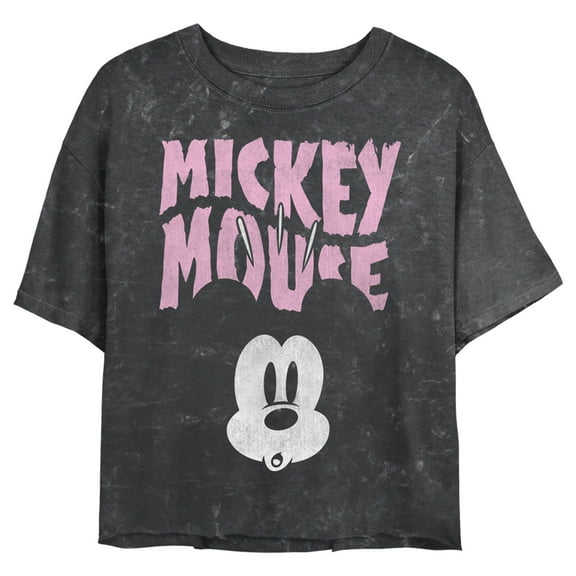 Junior's Mickey & Friends Surprised Pink Logo Crop Graphic Tee Black 2X Large