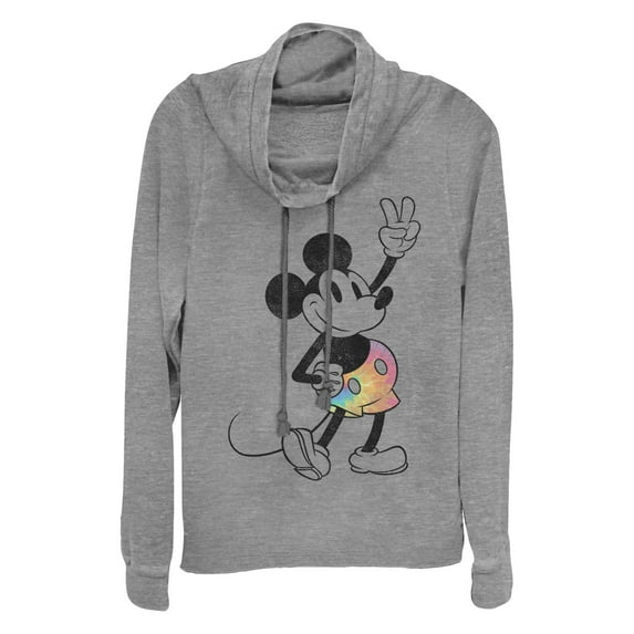 Junior's Mickey & Friends Tie-Dye Cowl Neck Sweatshirt