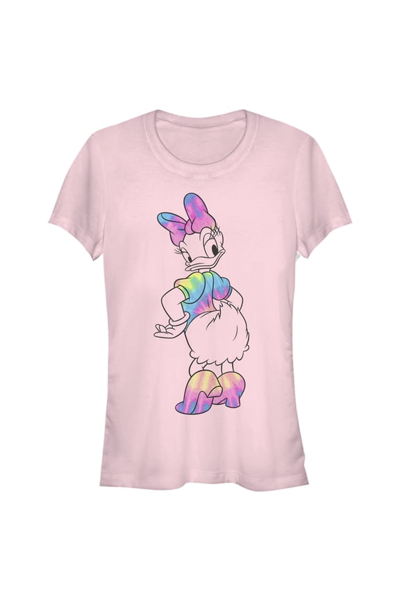 Junior's Mickey & Friends Tie Dye Daisy Graphic Tee Light Pink Medium