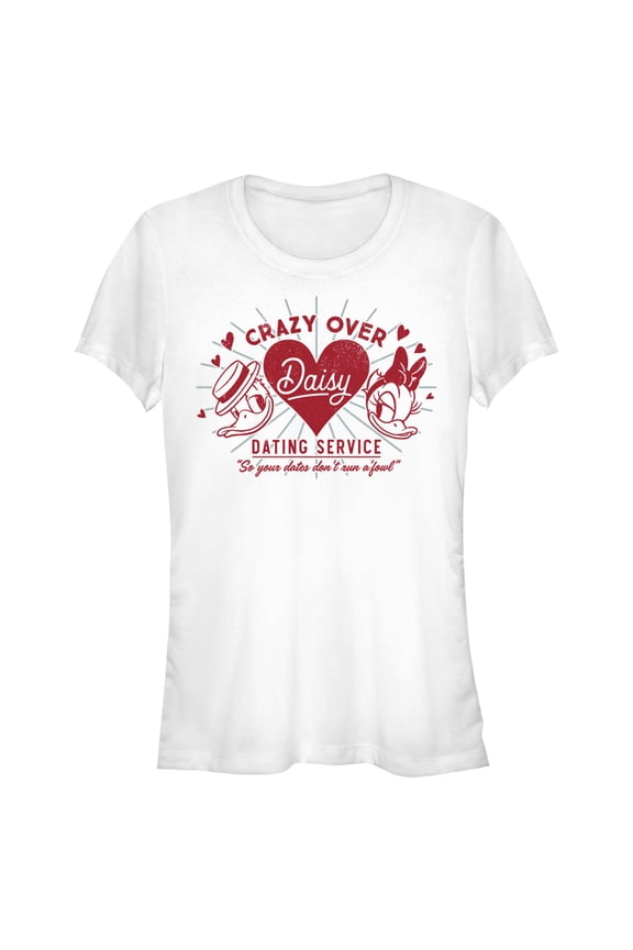 Junior's Mickey & Friends Valentine's Day Crazy Over Daisy Dating Service Graphic Tee White 2X Large