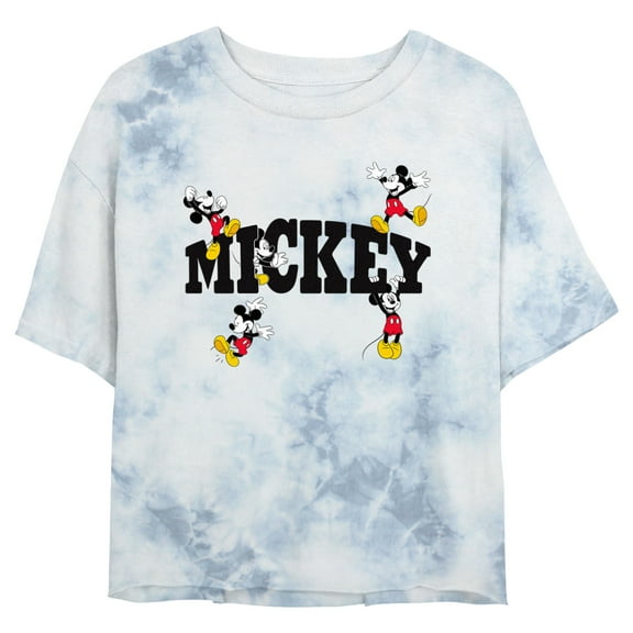 Junior's Mickey & Friends Varsity Character Name Graphic Crop T-Shirt White/Blue Small