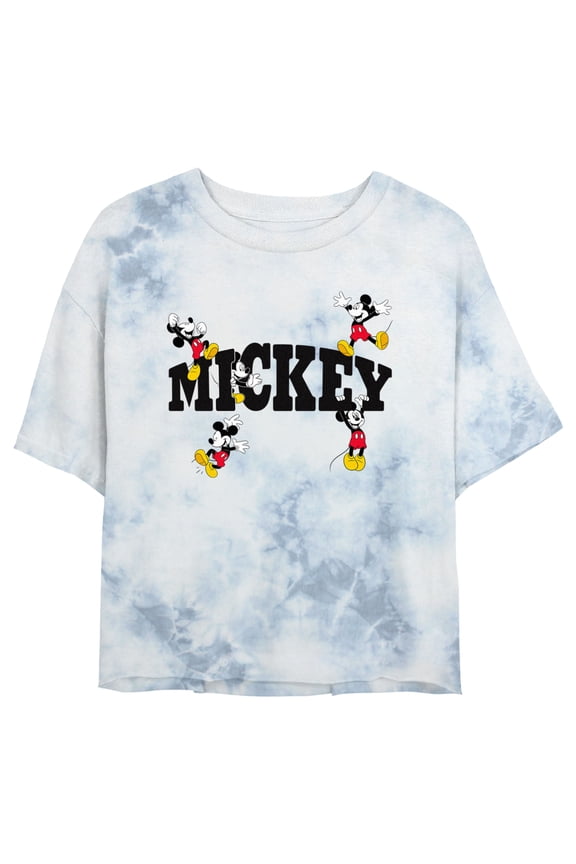 Junior's Mickey & Friends Varsity Character Name Graphic Crop T-Shirt White/Blue Small