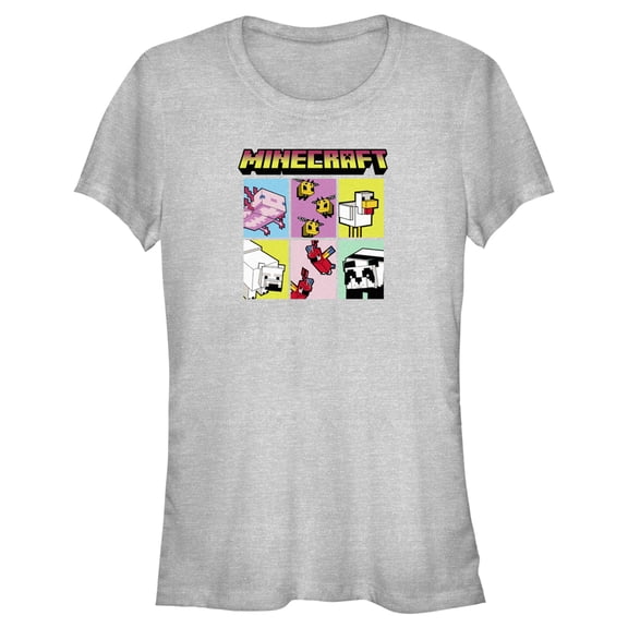 Junior's Minecraft Animal Mobs Boxes Graphic Tee Athletic Heather X Large