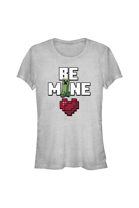Junior's Minecraft Be Mine Creeper Graphic Tee Athletic Heather Small