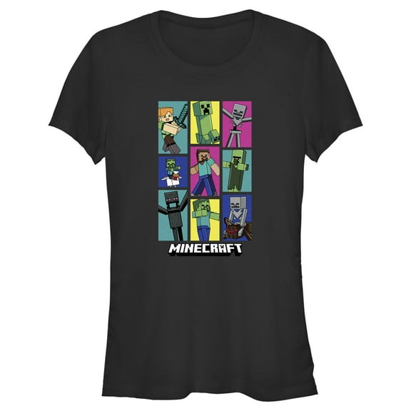 Junior's Minecraft Boxed Mobs Graphic Tee Black Large