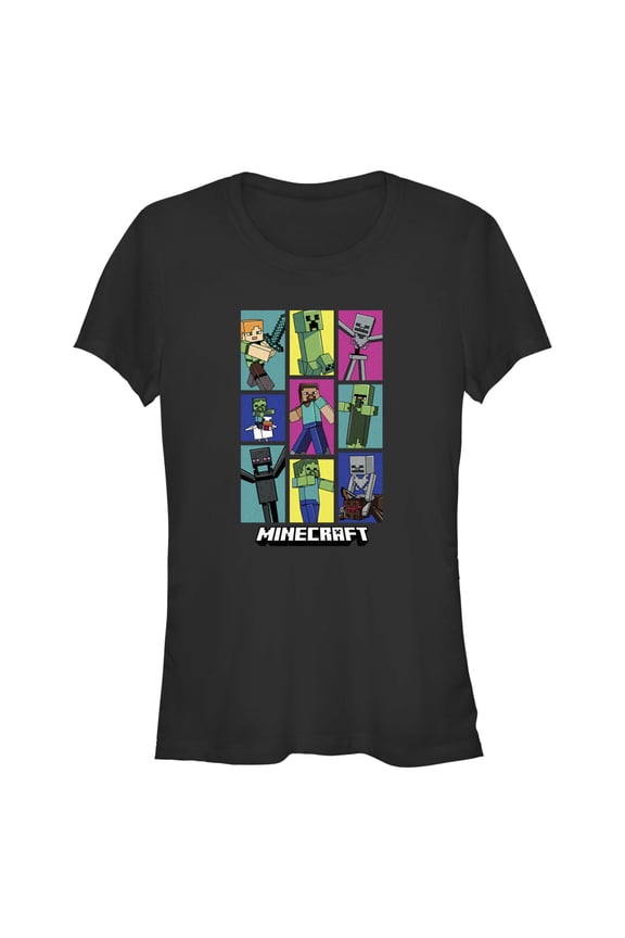Junior's Minecraft Boxed Mobs  Graphic Tee Black Medium