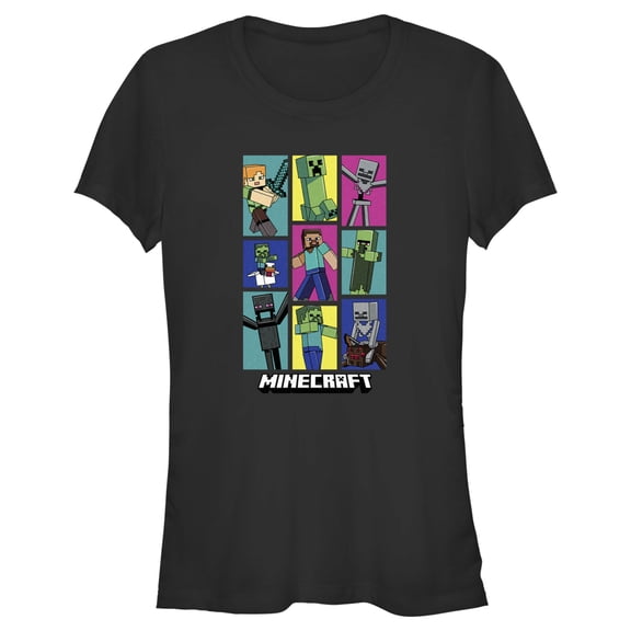 Junior's Minecraft Boxed Mobs Graphic Tee Black X Large