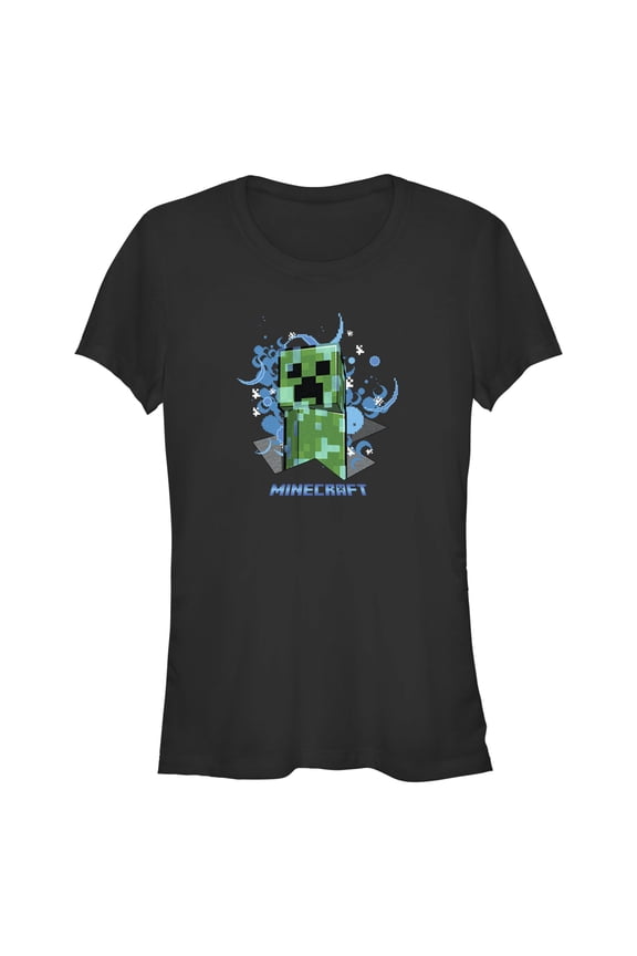 Junior's Minecraft Charged Creeper Graphic Tee Black Medium