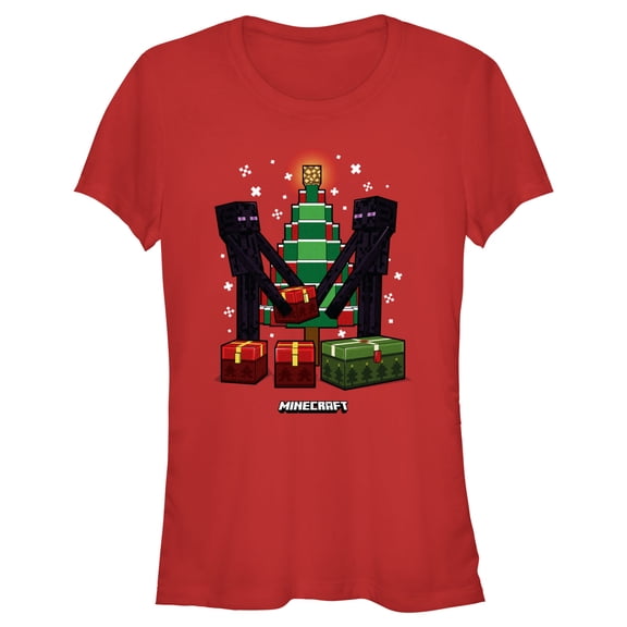 Junior's Minecraft Christmas Tree Endermans Graphic Tee Red Medium