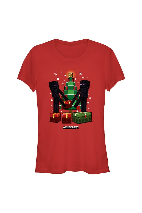 Junior's Minecraft Christmas Tree Endermans Graphic Tee Red Small