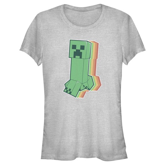 Junior's Minecraft Colorful Creeper Graphic Tee Athletic Heather Large