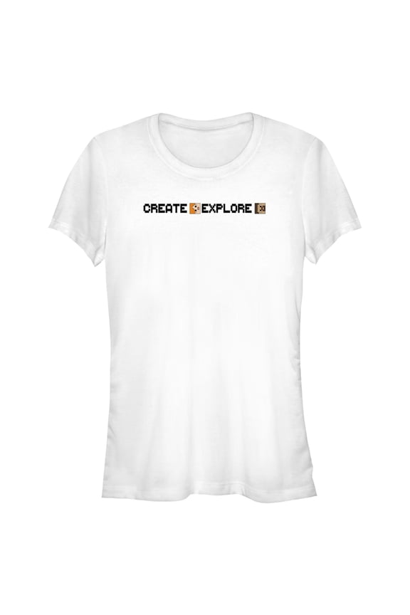 Junior's Minecraft Create Explore Alex and Steve Graphic Tee White 2X Large