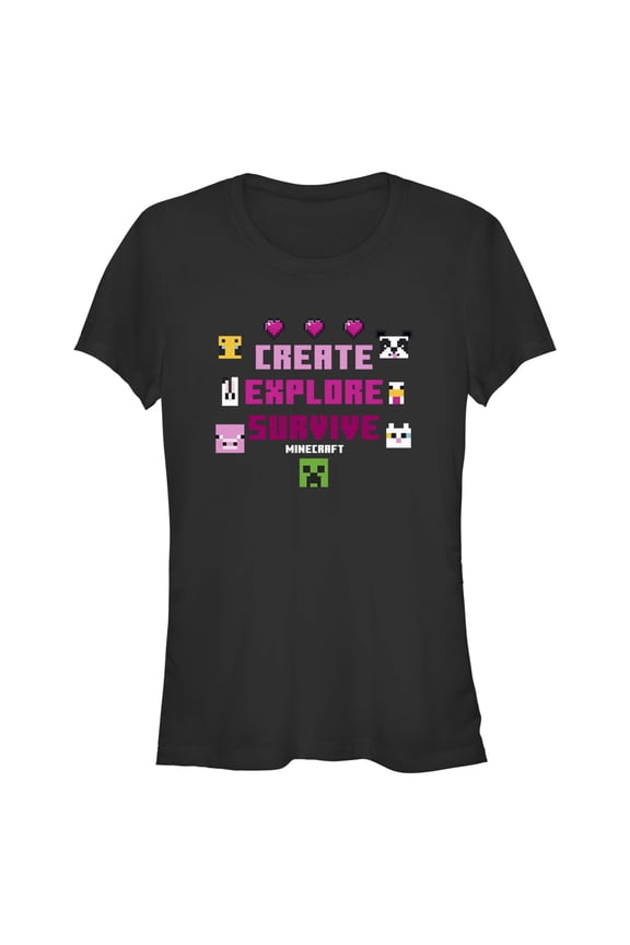 Junior's Minecraft Create Explore Survive Animals Graphic Tee Black 2X Large