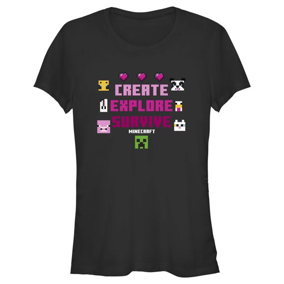 Junior's Minecraft Create Explore Survive Animals  Graphic Tee Black X Large