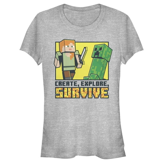 Junior's Minecraft Create Explore Survive Graphic Tee Athletic Heather X Large