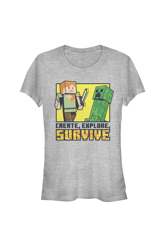 Junior's Minecraft Create Explore Survive Graphic Tee Athletic Heather X Large