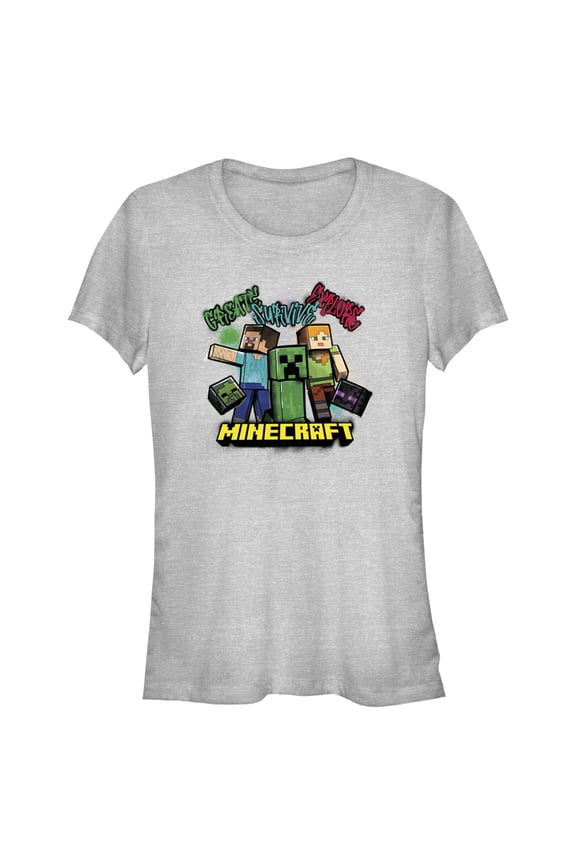 Junior's Minecraft Create Survive Explore Alex and Steve Graphic Tee Athletic Heather Medium