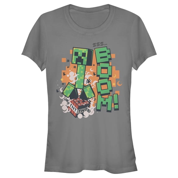 Junior's Minecraft Creeper Boom Graphic Tee Charcoal Medium