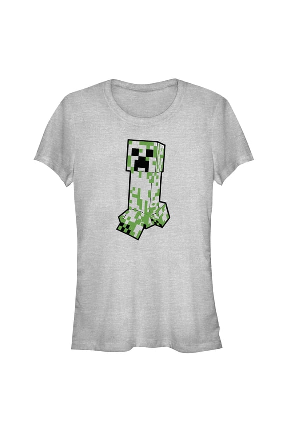 Junior's Minecraft Creeper Creepin' Large  Graphic Tee Athletic Heather X Large