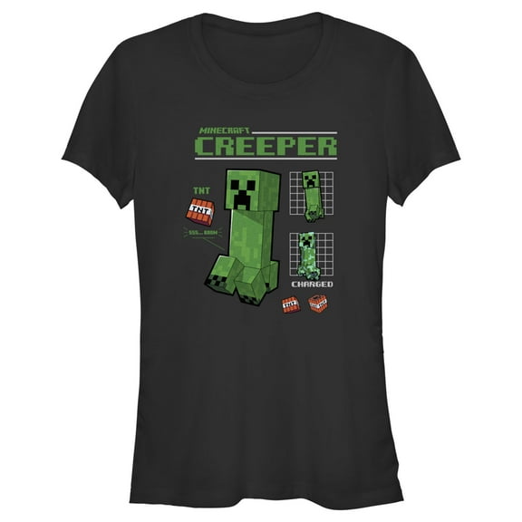 Junior's Minecraft Creeper Graph Charged  Graphic Tee Black 2X Large