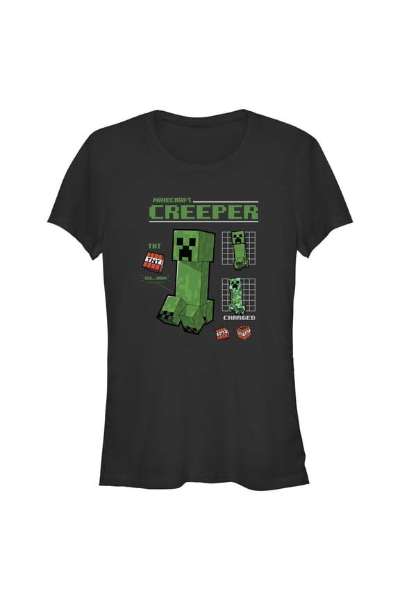 Junior's Minecraft Creeper Graph Charged Graphic Tee Black Large