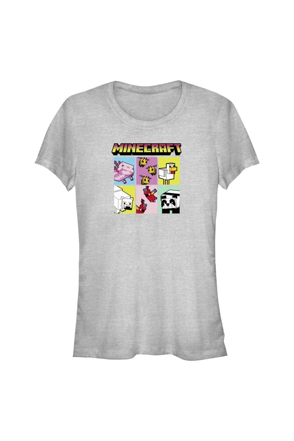 Junior's Minecraft Animal Mobs Boxes Graphic Tee Athletic Heather Large
