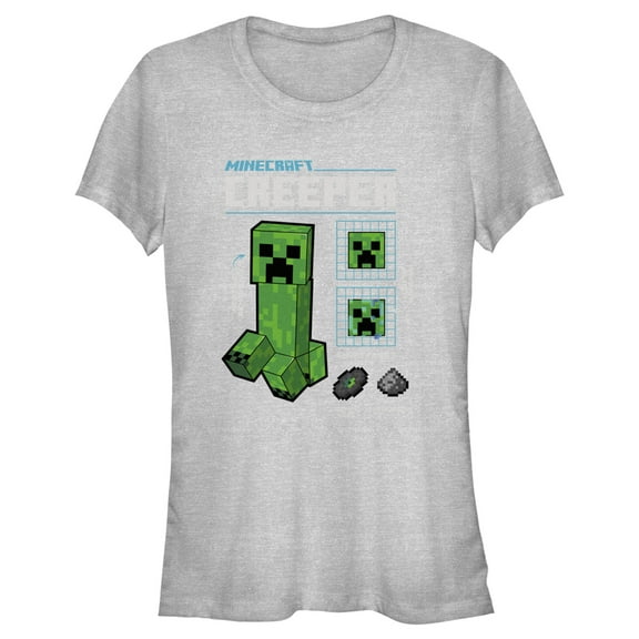 Junior's Minecraft Creeper Graph  Graphic Tee Athletic Heather Small