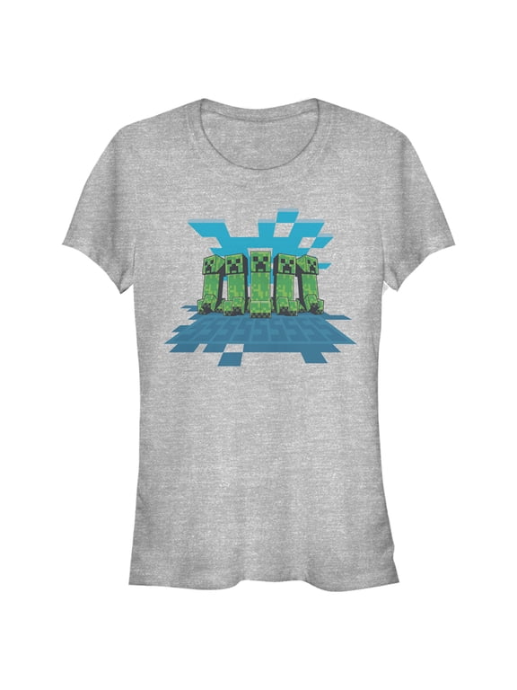 Junior's Minecraft Creeper Mob Graphic Tee Athletic Heather Small