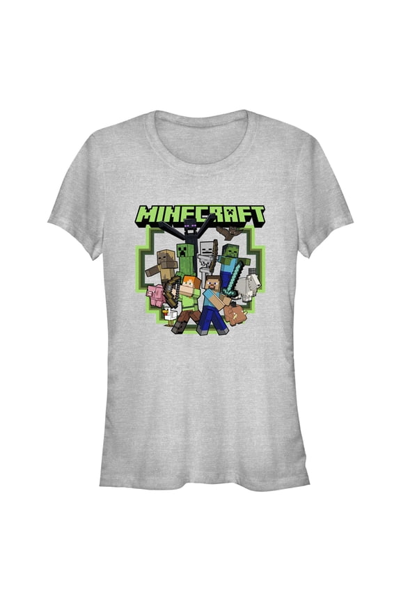 Junior's Minecraft Steve and Alex Group Shot Graphic Tee Athletic Heather Medium
